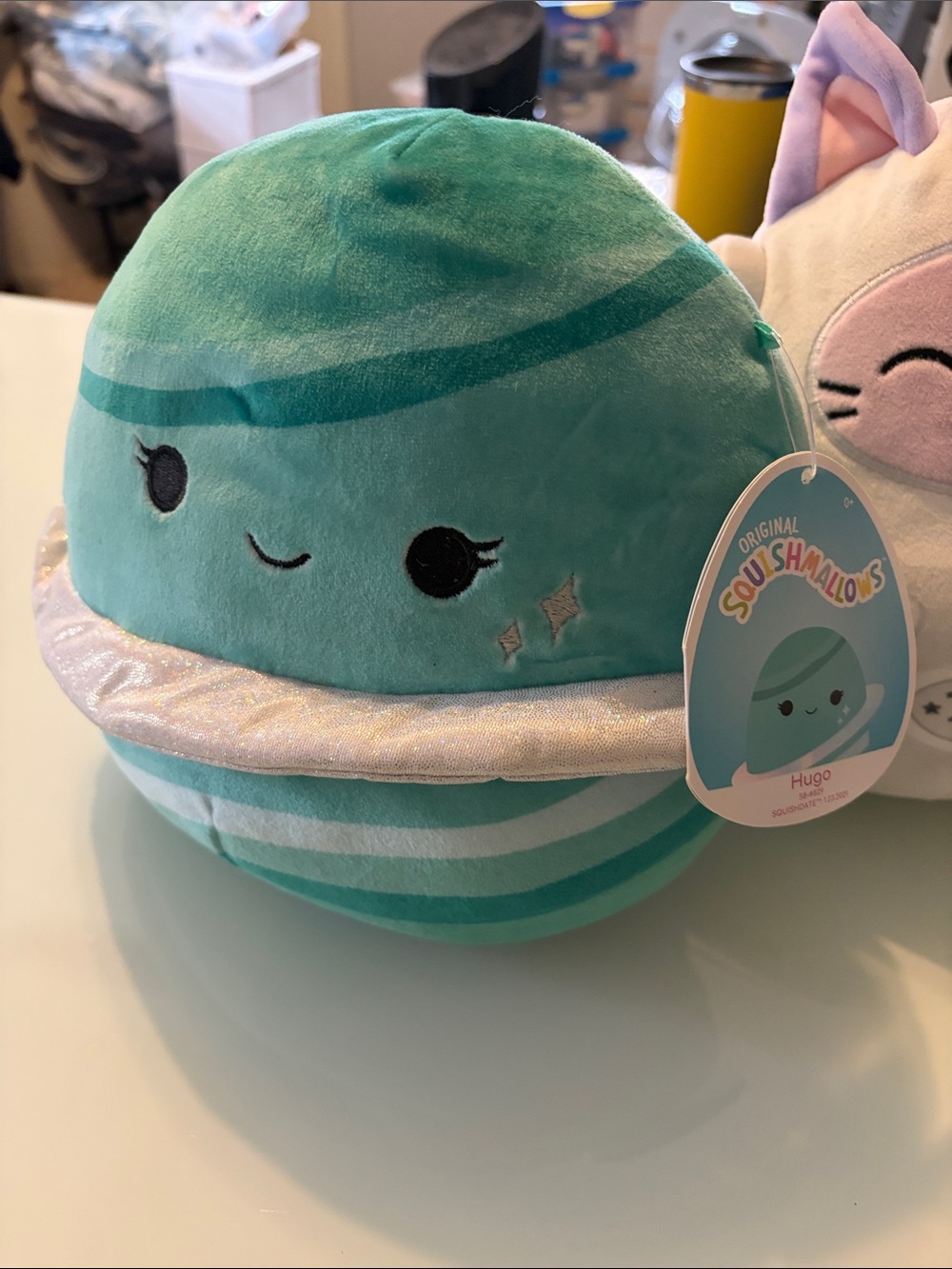 Squishmallows Teal & White Hugo Planet Plush with Shimmery Ring BNWT